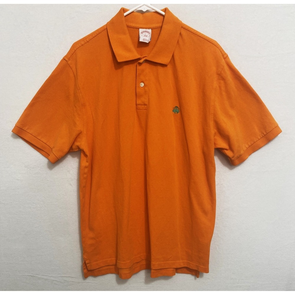 Brooks Brothers 346 Original Fit Polo Shirt Men LARGE Short Sleeve Orange Preppy